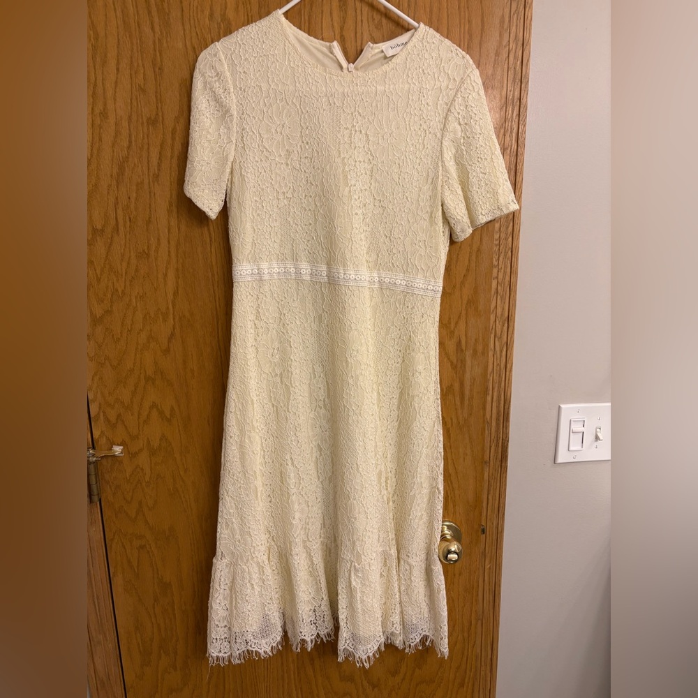 Bohme Cream Lace Midi Dress